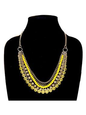 LOFT |Sunshine Yellow Layered Rhinestone & Beaded Strands Necklace | NWT